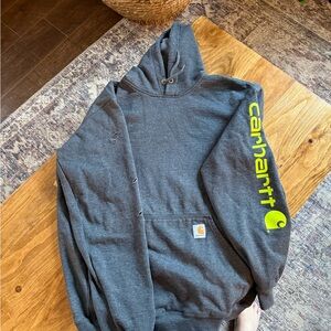 Carhartt Charcoal Hoodie with Bright Yellow Logo